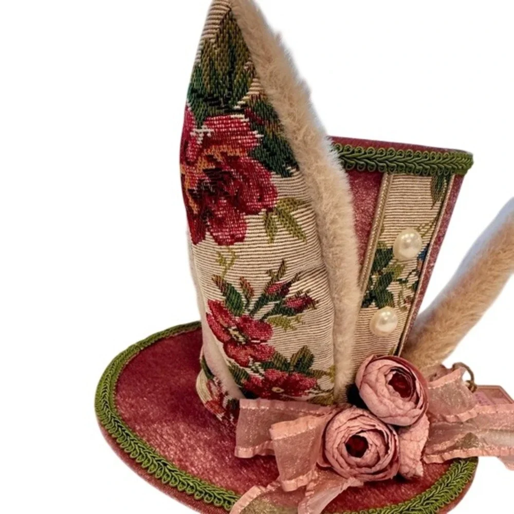 Victorian Bunny Tophat Mad Hatter Easter Decor NWT